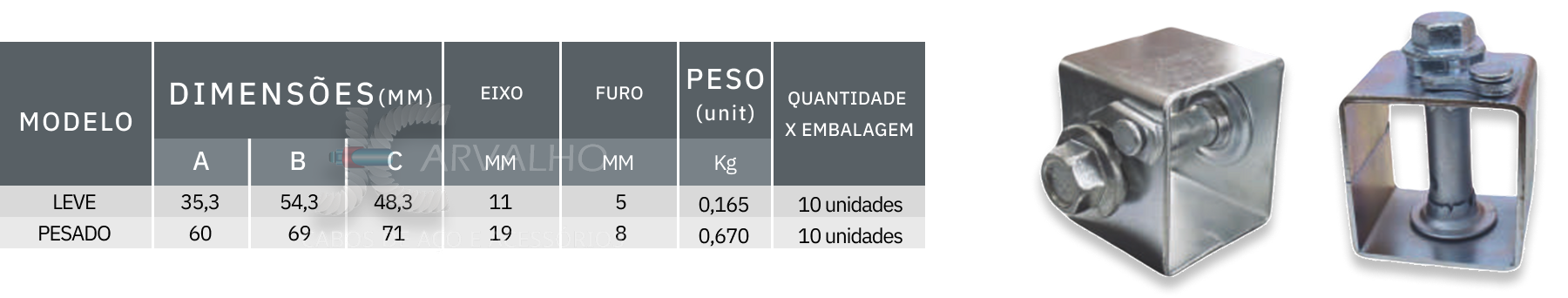 Tabela de medida Catraca de estiramento - Jcarvalho